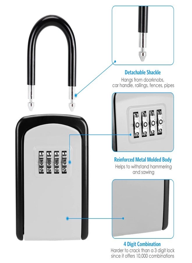 امير صندوق مفاتيح AMIR المُطوّر المُثبّت على الحائط - خزنة مقاومة للعوامل الجوية برقم سري مكون من 4 أرقام وسعة 5 مفاتيح - صندوق قفل داخلي وخارجي مع قفل قابل للإزالة، حجم صغير 3.66 بوصة (فضي) - Image 5